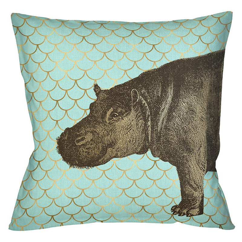 Подушка Safari light blue hippopotamus Бирюзовый Глянцевое золото в Липецке | Loft Concept 
