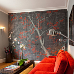 Обои ручная роспись Summer Night Blossom Original colourway on Edo Night painted silk варинант исполнения - 2 | Loft Concept в Липецке