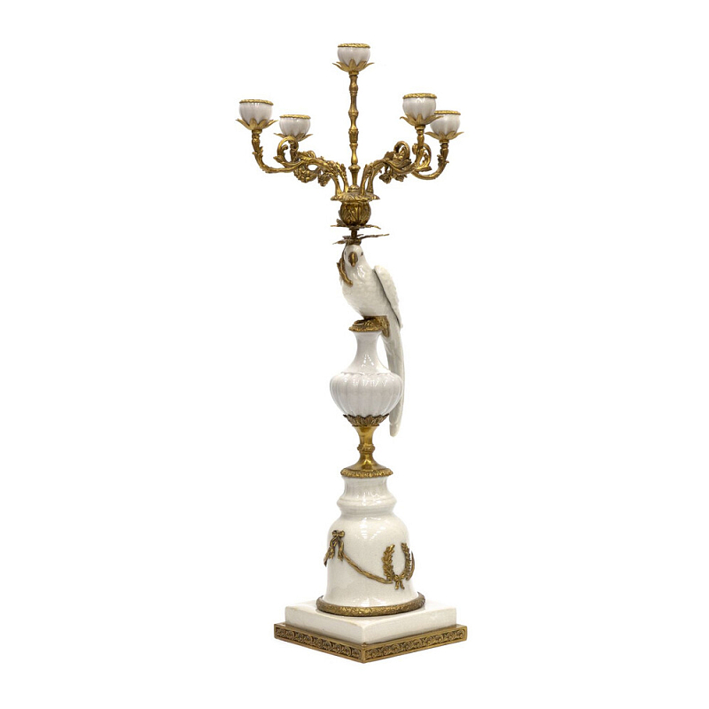 Подсвечник белый Попугай из фарфора с бронзовыми элементами Eden Garden Белый Бронза в Липецке | Loft Concept 