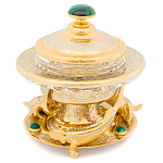 Икорница c декором "Три стерлядки" с гравировкой и натуральным камнем Малахит Decorative Cavair Dishes варинант исполнения - 1 | Loft Concept в Липецке