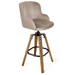 Барный стул со спинкой и подлокотниками на 4-х коричневых ножках Бежевый Велюр Ava Charm варинант исполнения - 1 | Loft Concept в Липецке