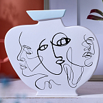 Ваза плоская белая с абстрактными черными линиями в форме лиц Faces of Imagination варинант исполнения - 4 | Loft Concept в Липецке