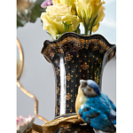 Ваза черная фарфоровая с  узором и бронзовым декором в виде веток с фарфоровой птичкой и цветами Eden Garden варинант исполнения - 4 | Loft Concept в Липецке