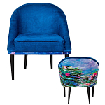Кресло из натурального бука синее с цветочным принтом Impressionism in Art варинант исполнения - 2 | Loft Concept в Липецке