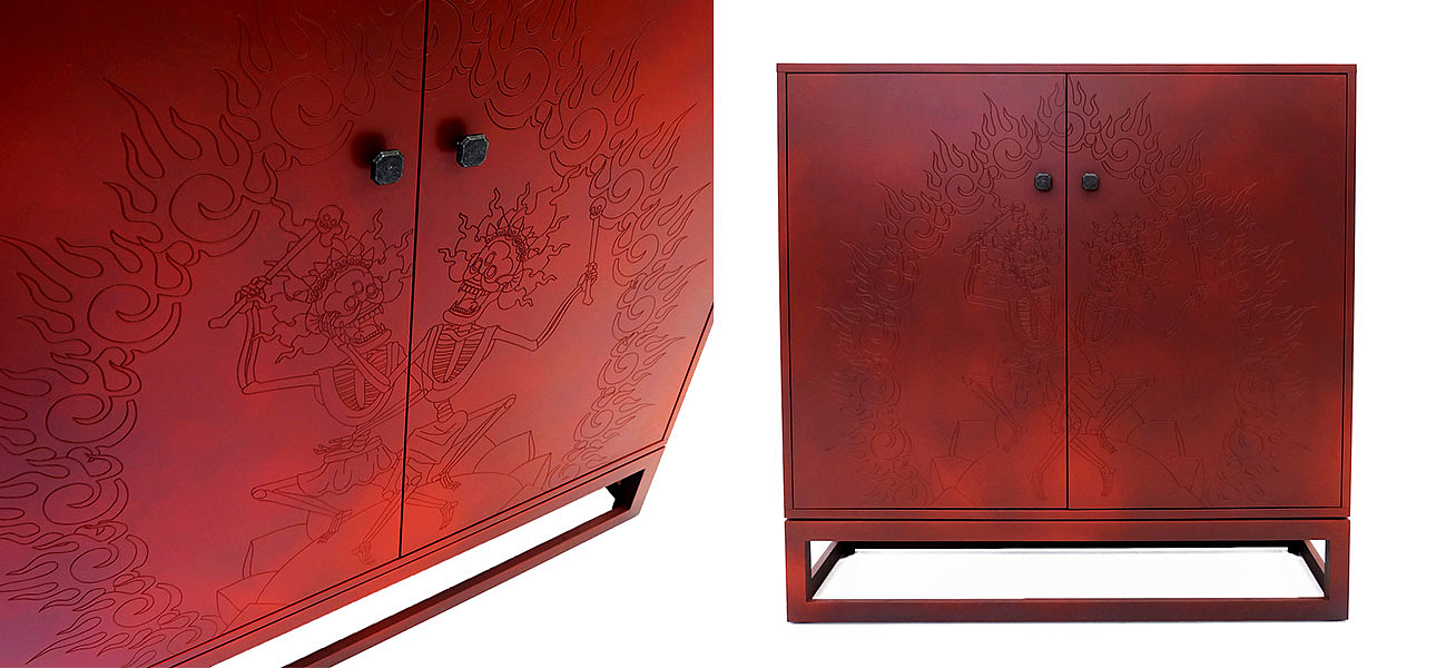 Красный комод с рельефным рисунком Red Dresser India Красный комод с рельефным рисунком Red Dresser India - Loft-Concept в Липецке