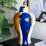 Ваза с крышкой и мазками синего и золого цвета на белом фоне Chinoiserie Ceramics варинант исполнения - 3 | Loft Concept в Липецке