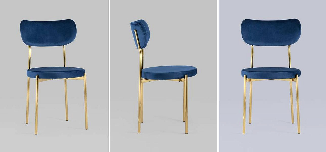 Стул Alfie Chair Золотые ножки Синий Велюр Стул Alfie Chair Золотые ножки Синий Велюр - Loft-Concept в Липецке