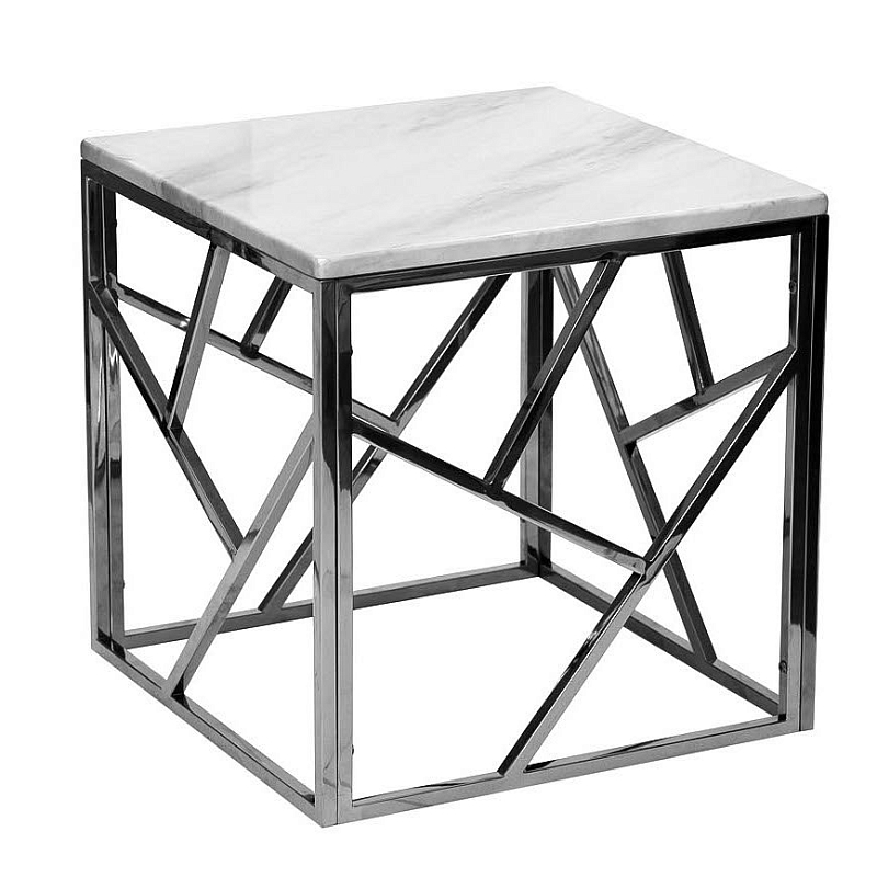 Приставной стол Serene Furnishing Chrome Marble Top Side Table Хром Белый Приставной стол Serene Furnishing Chrome Marble Top Side Table Хром Белый в Липецке | Loft Concept