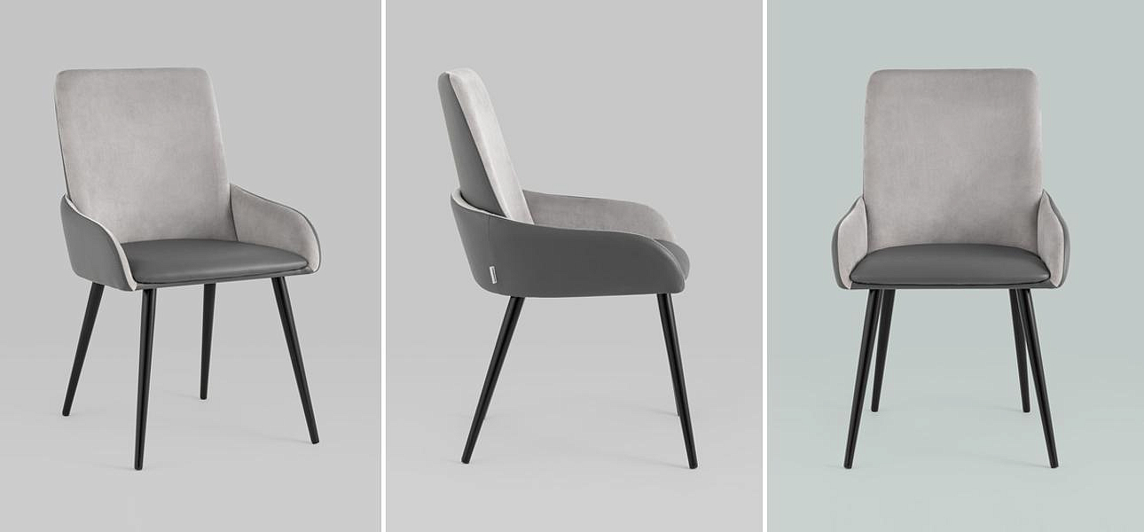 Стул Munchen Chair Серая Экокожа Серый Велюр Стул Munchen Chair Серая Экокожа Серый Велюр - Loft-Concept в Липецке