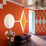 Обои ручная роспись Chez Nina by India Mahdavi Lantana colourway on Arancio dyed silk варинант исполнения - 1 | Loft Concept в Липецке