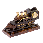 Часы настольные в виде паровоза из натурального камня Обсидиан Train Stone Clock варинант исполнения - 5 | Loft Concept в Липецке