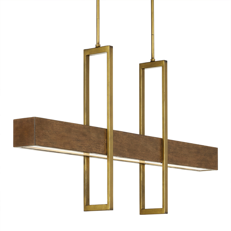 Люстра линейная прямоугольная Wooden Straight Shapes Коричневый Латунь Люстра линейная прямоугольная Wooden Straight Shapes Коричневый Латунь в Липецке | Loft Concept