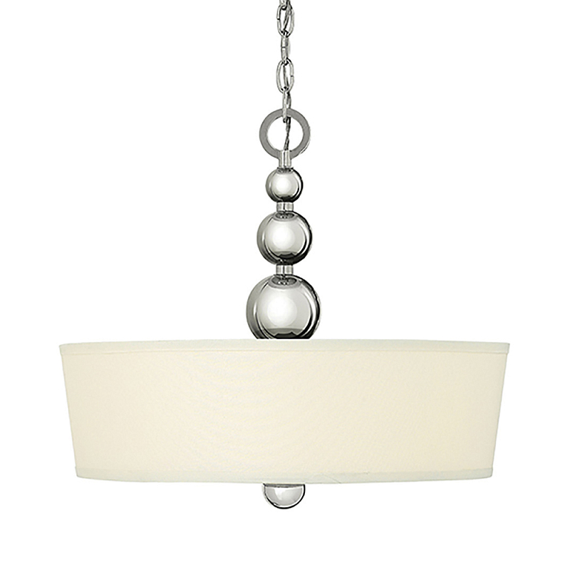 Люстра подвесная с белым тканевым цилиндрическим абажуром и декоративными шарами Hinkley Латунь Никель Бежевый в Липецке | Loft Concept 