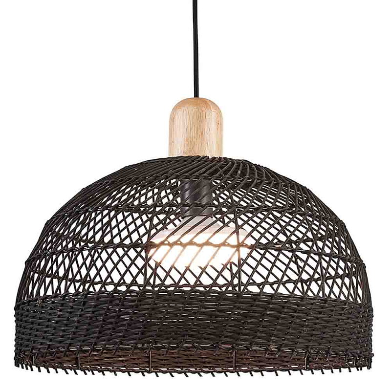 Подвесной светильник с округлым абажуром из черного ротанга Wicker Furniture Черный Древесина Подвесной светильник с округлым абажуром из черного ротанга Wicker Furniture Черный Древесина в Липецке | Loft Concept