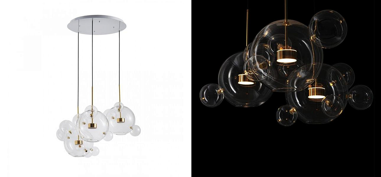 Светодиодный светильник Giopato & Coombes Bubble Chandelier Gold Circle 3 плафона Светодиодный светильник Giopato & Coombes Bubble Chandelier Gold Circle 3 плафона - Loft-Concept в Липецке