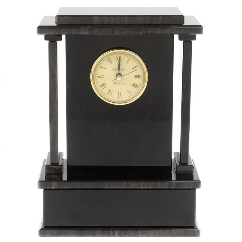 Часы настольные черные из натурального камня Обсидиан Stone Clock Черный Золотой в Липецке | Loft Concept 