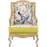 Кресло из натурального бука бежевое с изображением птиц и цветов Beige Green Chinoiserie Garden Armchair варинант исполнения - 1 | Loft Concept в Липецке