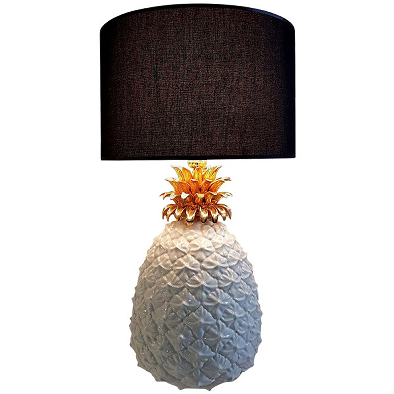 Настольная лампа с абажуром и декором в виде ананас Pineapple Black Lampshade Черный Белый Золотой Настольная лампа с абажуром и декором в виде ананас Pineapple Black Lampshade Черный Белый Золотой в Липецке | Loft Concept
