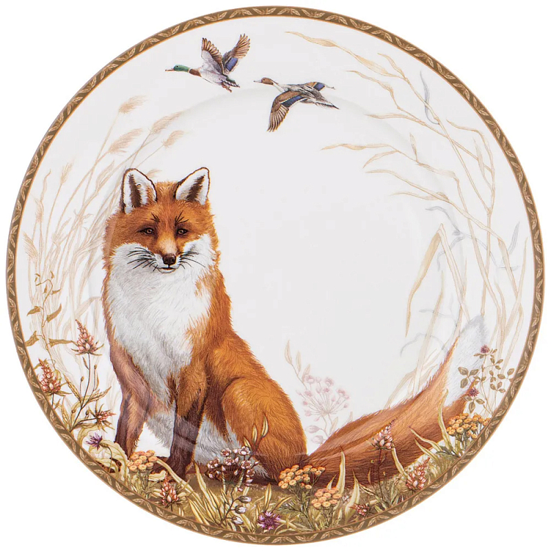 Тарелка закусочная из фарфора с изображением лисы Hunting Porcelain Collection Белый Коричневый Мульти Тарелка закусочная из фарфора с изображением лисы Hunting Porcelain Collection Белый Коричневый Мульти в Липецке | Loft Concept