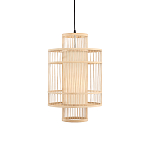 Подвесной светильник из деревянных прутьев с плафоном из натуральной ткани Light Inside the Cell варинант исполнения - 2 | Loft Concept в Липецке