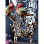 Ваза стеклянная прозрачная с бронзовым основанием в виде ветвей и фарфоровыми птичками Eden Garden варинант исполнения - 5 | Loft Concept в Липецке