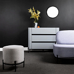 Круглый пуф на металлических ножках с обивкой из рогожки Casey Poof варинант исполнения - 4 | Loft Concept в Липецке