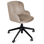 Стул с мягкой бежевой обивкой из велюра и подъемно-поворотным механизмом на черных колесиках Harper Beige варинант исполнения - 1 | Loft Concept в Липецке