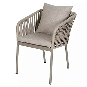 Стул серо-бежевый с декоративным плетением на спинке и подлокотниках Chair Weave