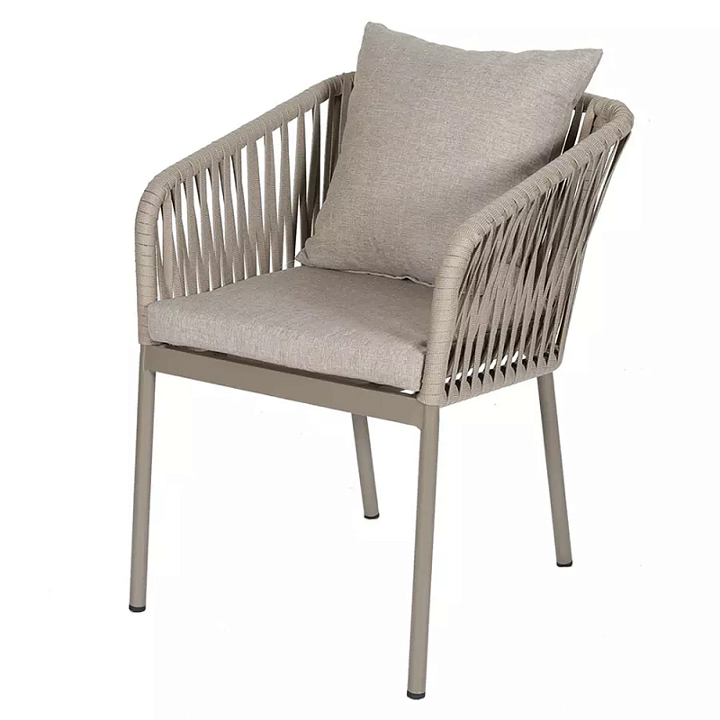 Стул серо-бежевый с декоративным плетением на спинке и подлокотниках Chair Weave Серо-бежевый Стул серо-бежевый с декоративным плетением на спинке и подлокотниках Chair Weave Серо-бежевый в Липецке | Loft Concept