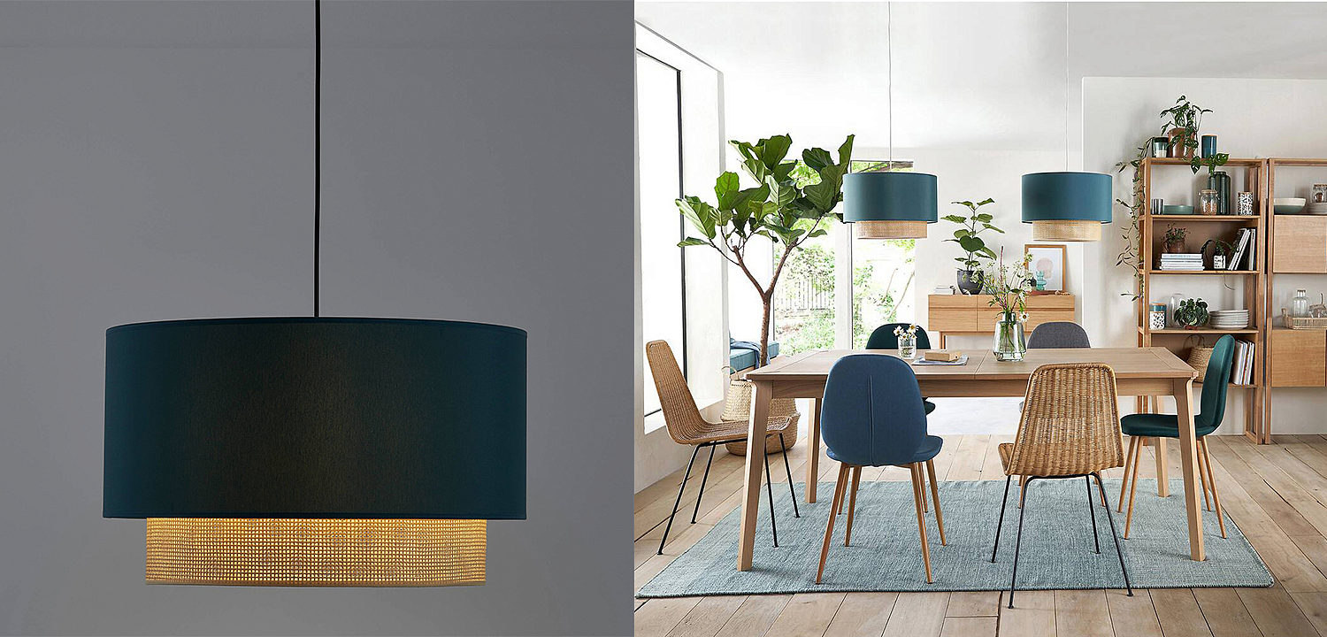Подвесной светильник Ottar Wicker Turquoise lampshade Подвесной светильник Ottar Wicker Turquoise lampshade - Loft-Concept в Липецке
