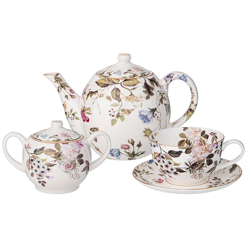 Чайный сервиз из фарфора белый с рисунком цветов на 6 персон 14 предметов Garden Whisper Porcelain Set Белый Мульти Чайный сервиз из фарфора белый с рисунком цветов на 6 персон 14 предметов Garden Whisper Porcelain Set Белый Мульти в Липецке | Loft Concept