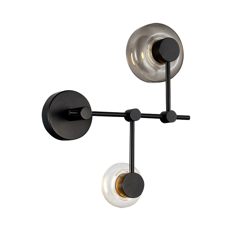Бра с 2-мя плафонами разного диаметра и цвета Polyhedron Дымчатый (Smoke) Прозрачный Черный в Липецке | Loft Concept 
