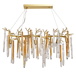 Люстра линейная золотого цвета с декоративными ветвями и длинными стеклянными подвесками в форме сосулек Droplet Chandelier варинант исполнения - 1 | Loft Concept в Липецке