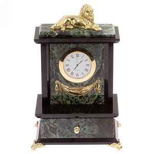 Часы настольные с декором в виде льва из натурального камня Нефрит Lion Stone Clock