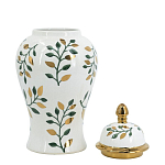 Ваза белая с крышкой с рисунком зеленых и золотых листьев 40 см Chinoiserie Ceramics варинант исполнения - 2 | Loft Concept в Липецке