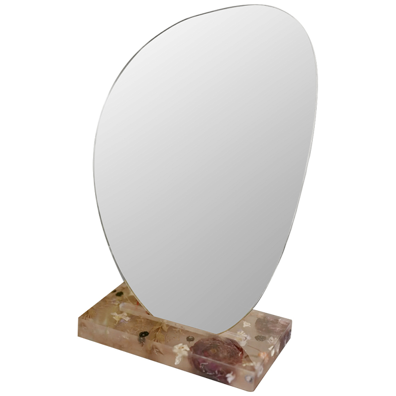 Настольное зеркало с подставкой из эпоксидной смолы с цветами Epoxy Resin Flowers Mirror Розовый Зеркало в Липецке | Loft Concept 