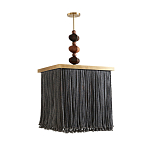 Люстра квадратная с бахромой и подвесом из деревянных бусин Psyche варинант исполнения - 1 | Loft Concept в Липецке