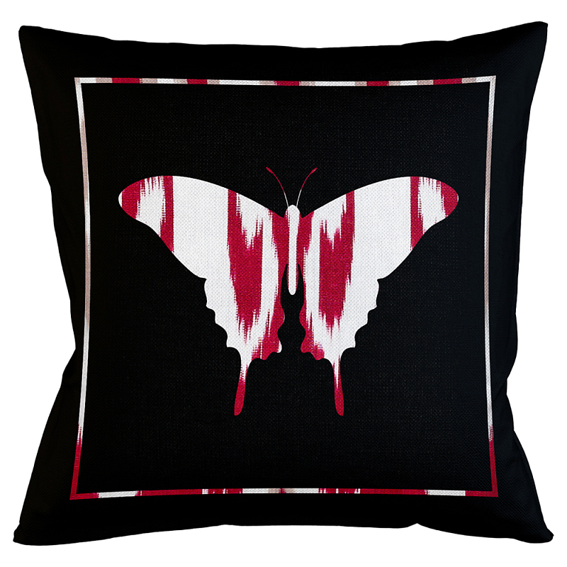 Подушка декоративная бабочка с красным узором Ikat Pattern Черный Белый Красный Бежевый Подушка декоративная бабочка с красным узором Ikat Pattern Черный Белый Красный Бежевый в Липецке | Loft Concept