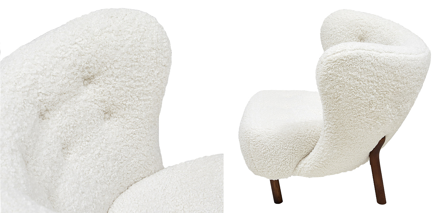 Дизайнерское кресло Boucle Neve White Armchair с обивкой букле и ножками из массива ясеня Дизайнерское кресло Boucle Neve White Armchair с обивкой букле и ножками из массива ясеня - Loft-Concept в Липецке
