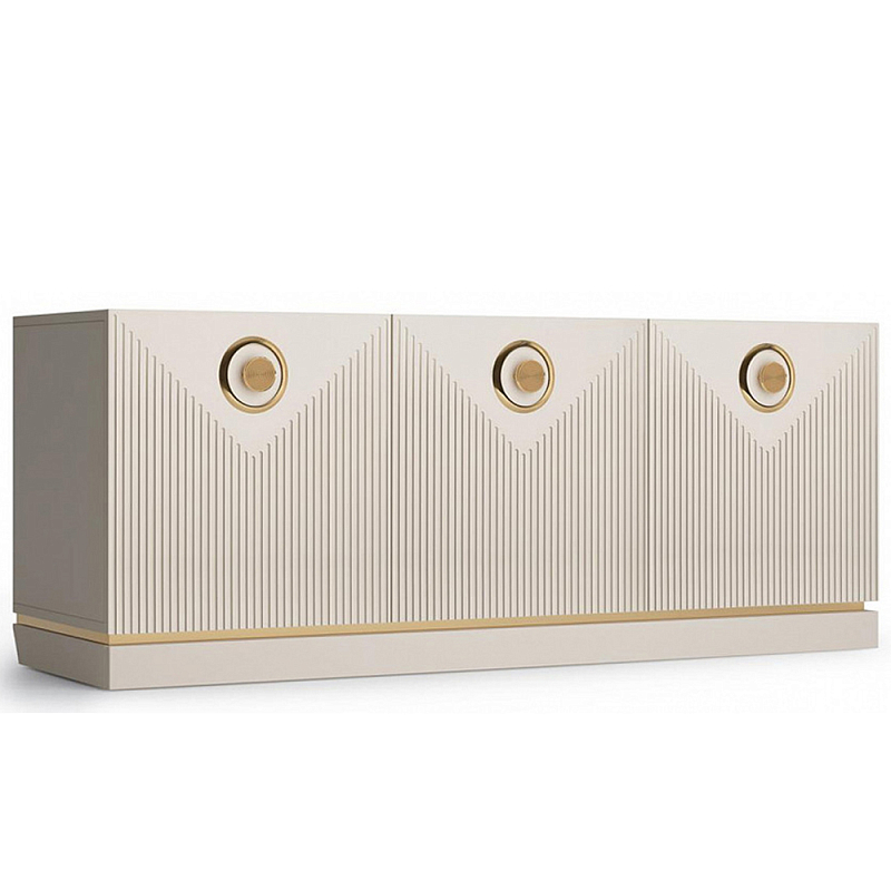 ТВ-тумба с 3-мя фактурными дверцами Satin Furniture Бежево-серый ТВ-тумба с 3-мя фактурными дверцами Satin Furniture Бежево-серый в Липецке | Loft Concept
