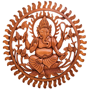 Панно из дерева круглое Ганеша Panel With Animals