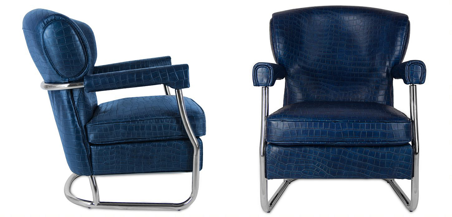 Кресло Eggert Armchair blue leather Кресло Eggert Armchair blue leather - Loft-Concept в Липецке