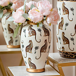 Ваза белая овальная с рисунком леопардов и золотыми акцентами LEOPARD Collection варинант исполнения - 5 | Loft Concept в Липецке