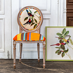 Стул бежевый в разноцветную полоску из натурального бука с изображением птиц и цветов Blooming Red Blue Birds Colorful Stripes Chair варинант исполнения - 6 | Loft Concept в Липецке