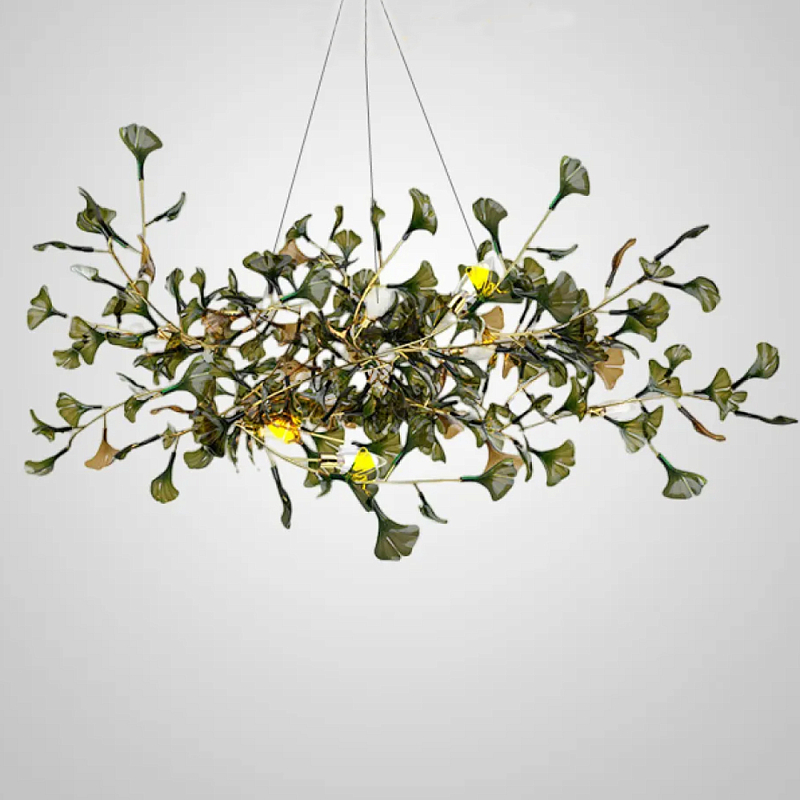 Люстра на ветвистом каркасе с листьями Horizontal Green Floral Chandelier Зеленый Латунь в Липецке | Loft Concept 