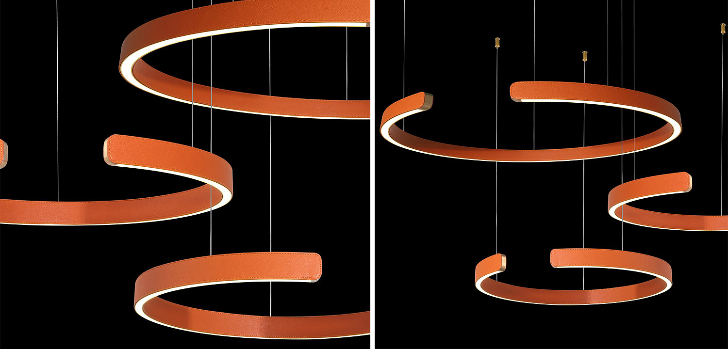 Люстра Half Ring 3 orange leather Люстра Half Ring 3 orange leather - Loft-Concept в Липецке