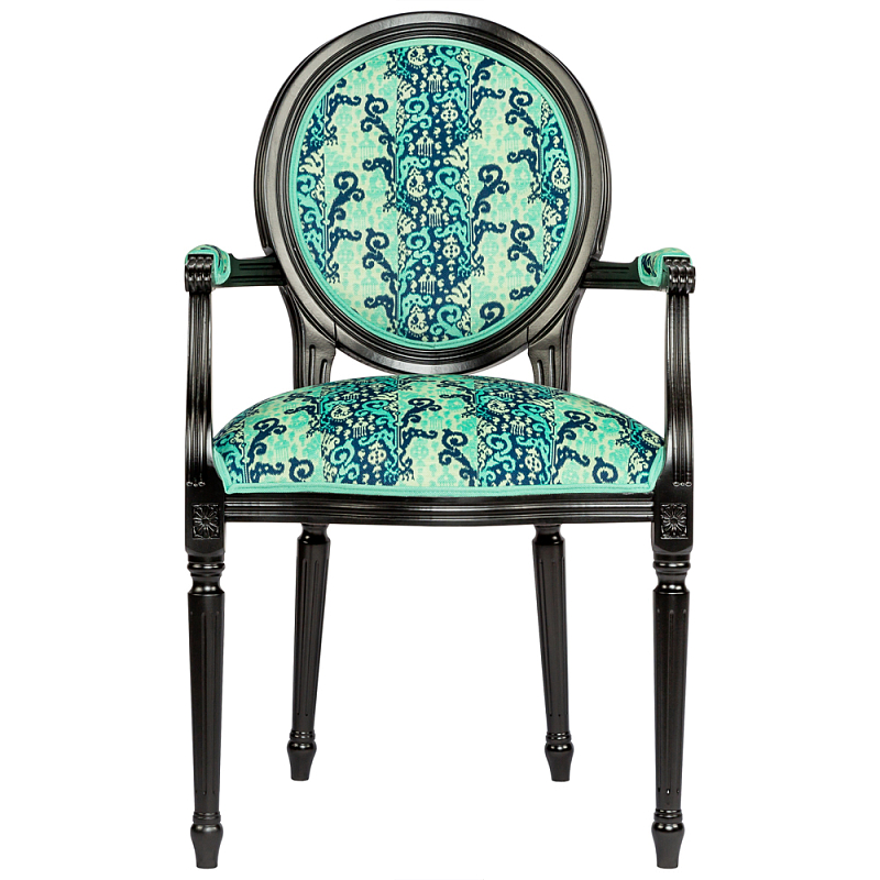 Стул из натурального бука с подлокотниками Ikat Pattern бирюзовый Черный Бирюзовый Стул из натурального бука с подлокотниками Ikat Pattern бирюзовый Черный Бирюзовый в Липецке | Loft Concept