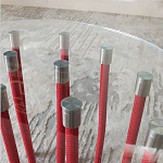 Дизайнерский журнальный стол с круглой прозрачной столешницей и основанием в виде красных металлических тросов Wires варинант исполнения - 5 | Loft Concept в Липецке