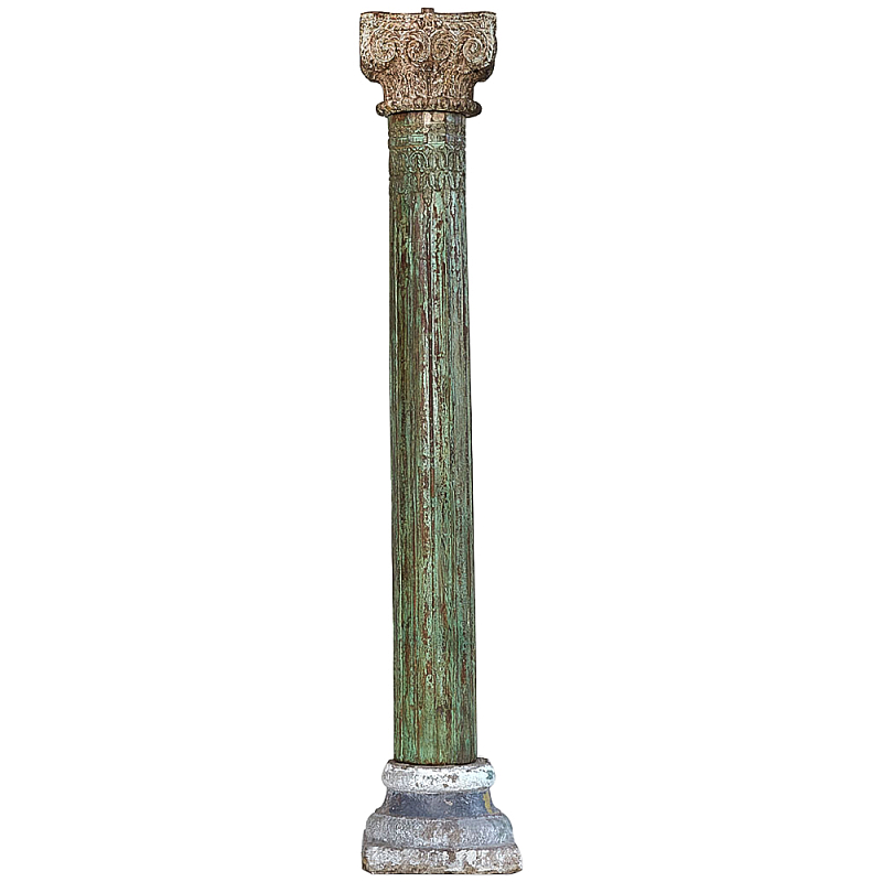Антикварная колонна из тикового дерева Surat Antique Column Green Античный зеленый Коричневый винтаж Серый Антикварная колонна из тикового дерева Surat Antique Column Green Античный зеленый Коричневый винтаж Серый в Липецке | Loft Concept