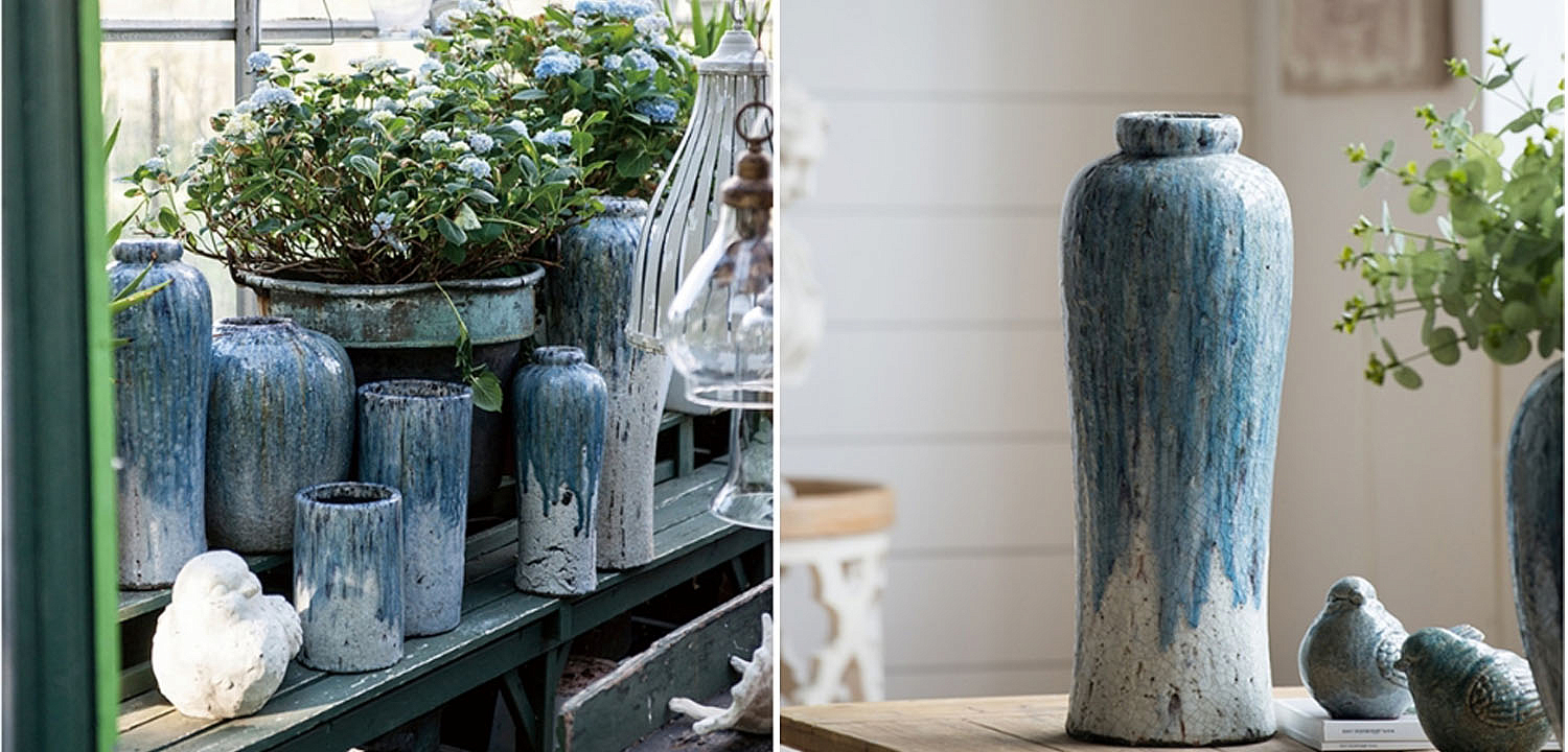 Ваза Terracotta Vase blue-white high Ваза Terracotta Vase blue-white high - Loft-Concept в Липецке